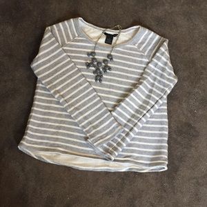 Calvin Klein Gray & White Stripped Top Sz Lg